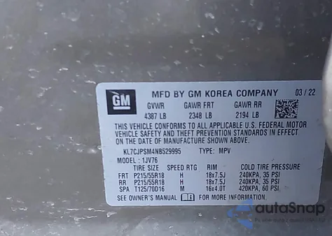 2022 Chevrolet Trax Awd Lt from USA, damaged, VIN KL7CJPSM4NB529995